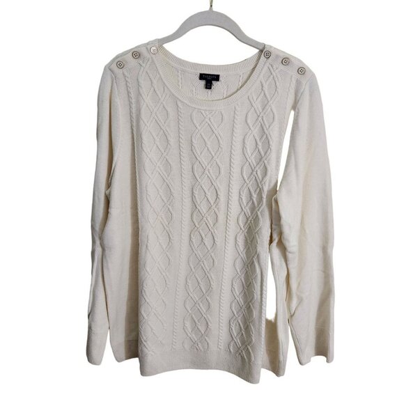 Talbots Ivory CableKnit Shoulder Button Detail Lambswool Blend Sweater Size 2X - Picture 1 of 6
